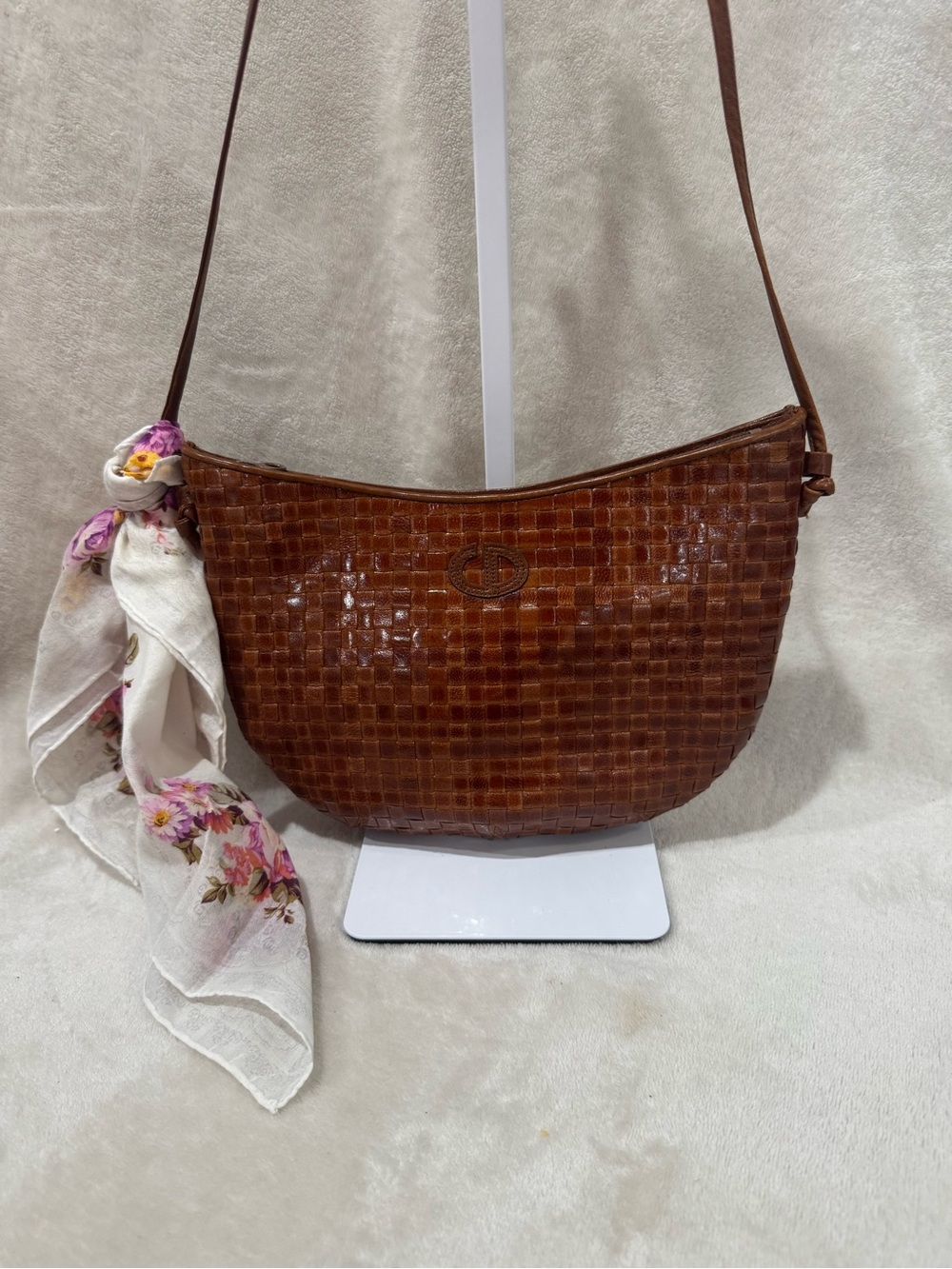 Christian Dior Vintage Brown Woven Leather Crossbody Bag